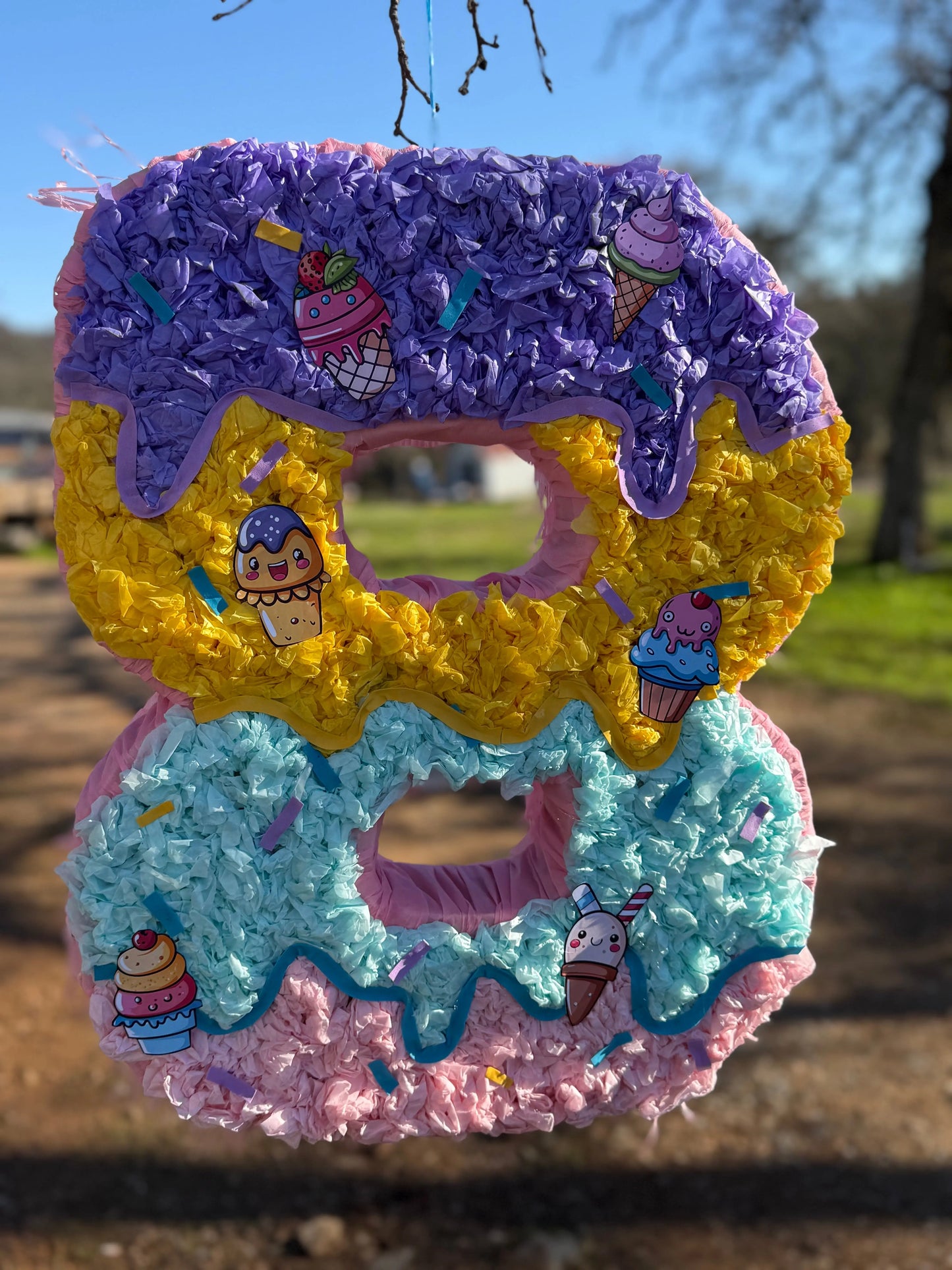 Ice Cream Number Piñata: Custom Birthday Party Decor 24"x18"x4" and 30"x20"x4" PinataBloom