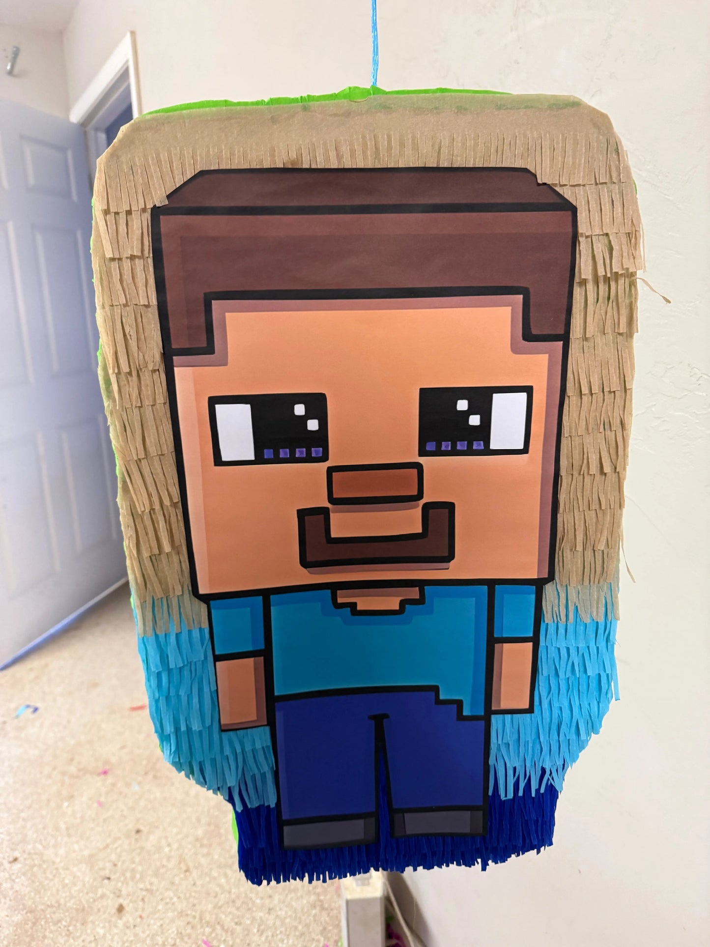 Minecraft Steve Inspired Piñata for Birthday Party Decorations | Large Handmade 2D Party Piñata PinataBloom