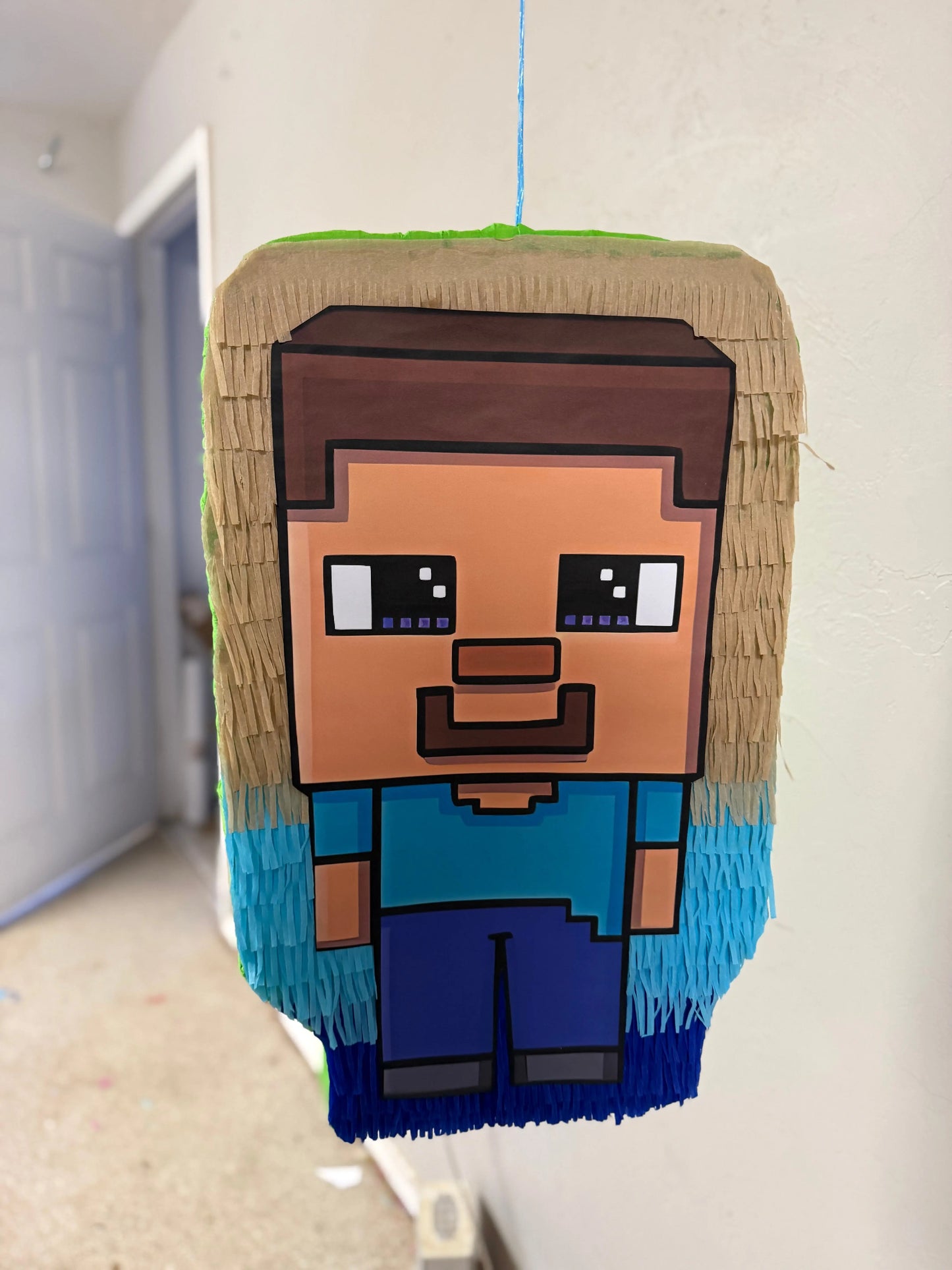 Minecraft Steve Inspired Piñata for Birthday Party Decorations | Large Handmade 2D Party Piñata PinataBloom