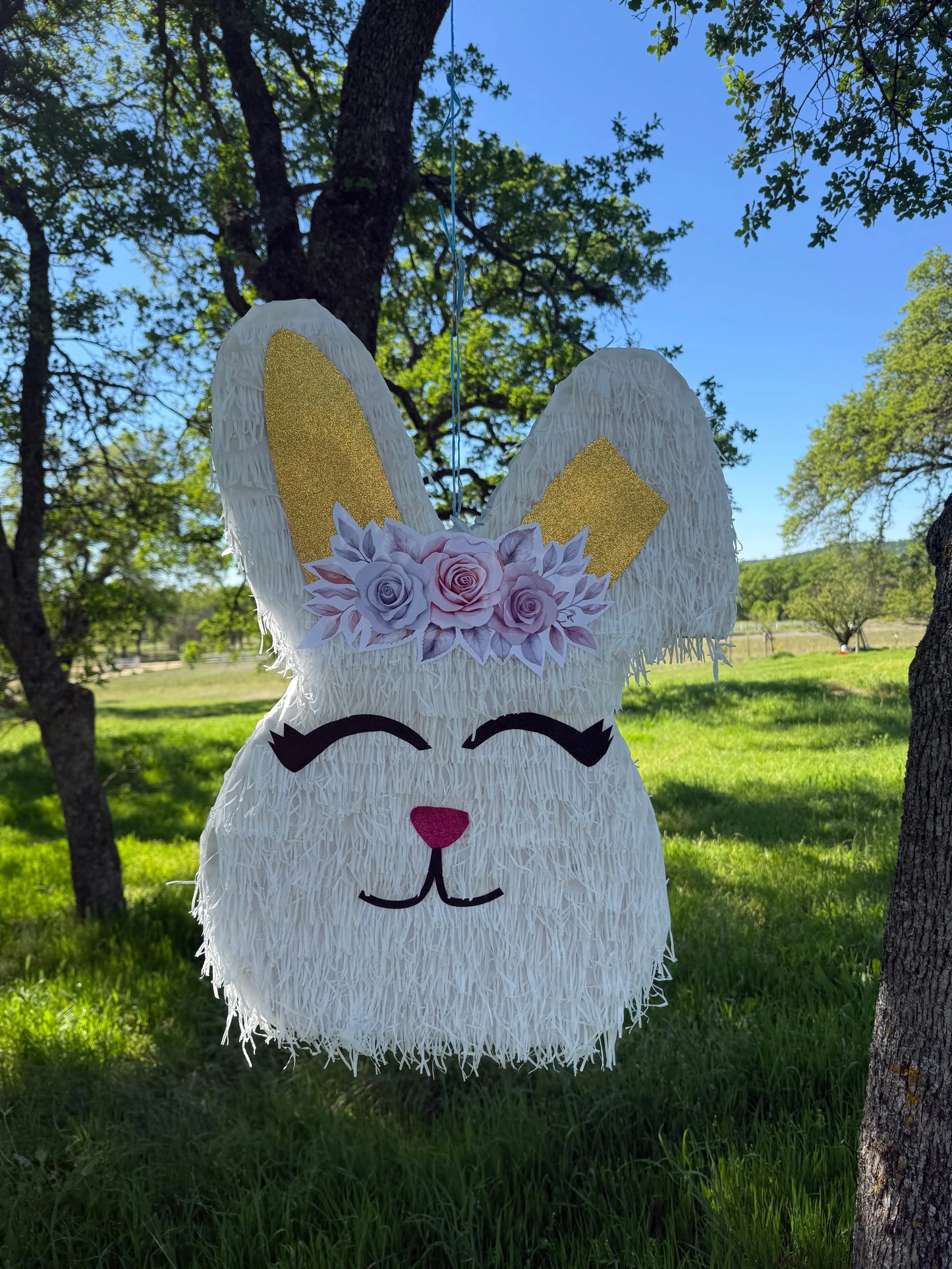 Cute Bunny with Flowers Piñata for Birthday Party Decorations | Large Handmade 2D Party Piñata PinataBloom