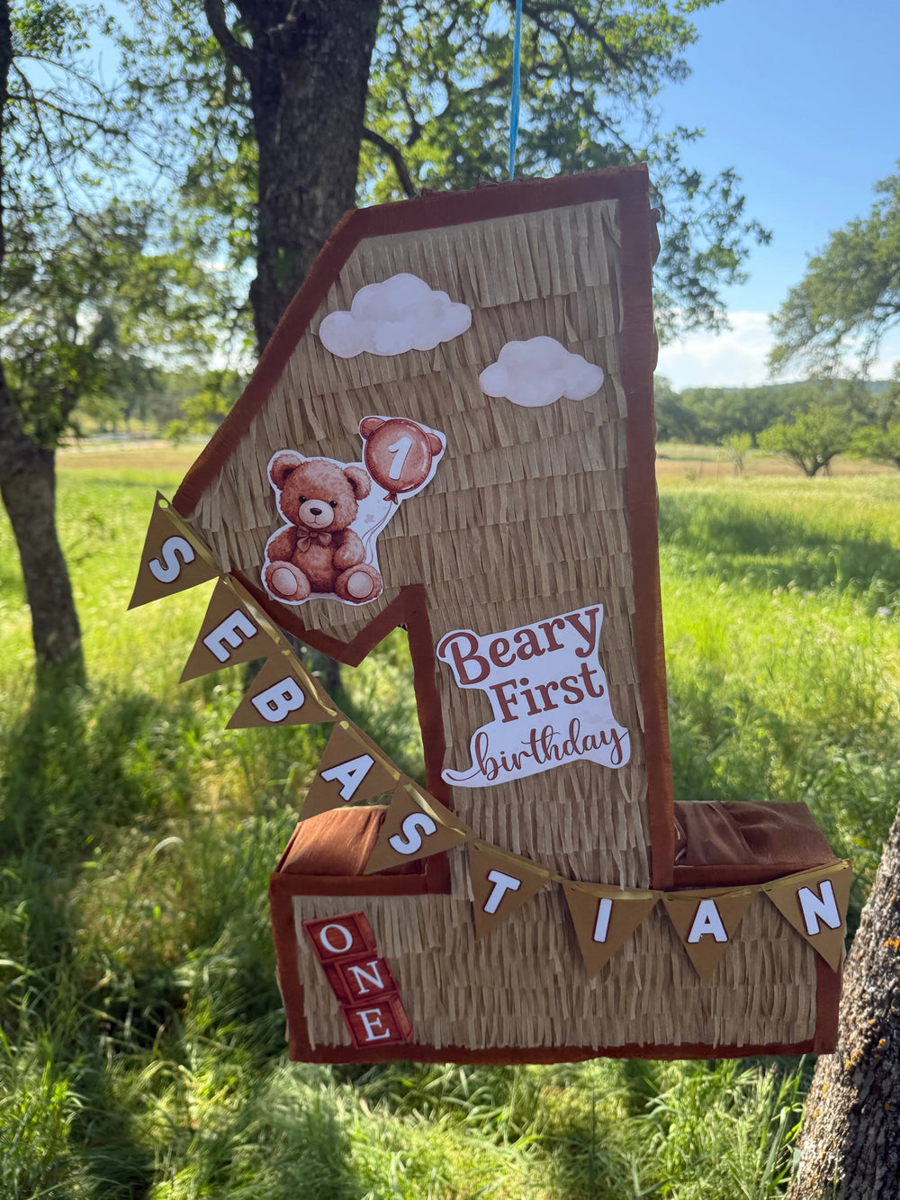 Number 1 Teddy Bear Piñata | First Birthday Party Decor 24"x18"x4" & 30"x20"x4"