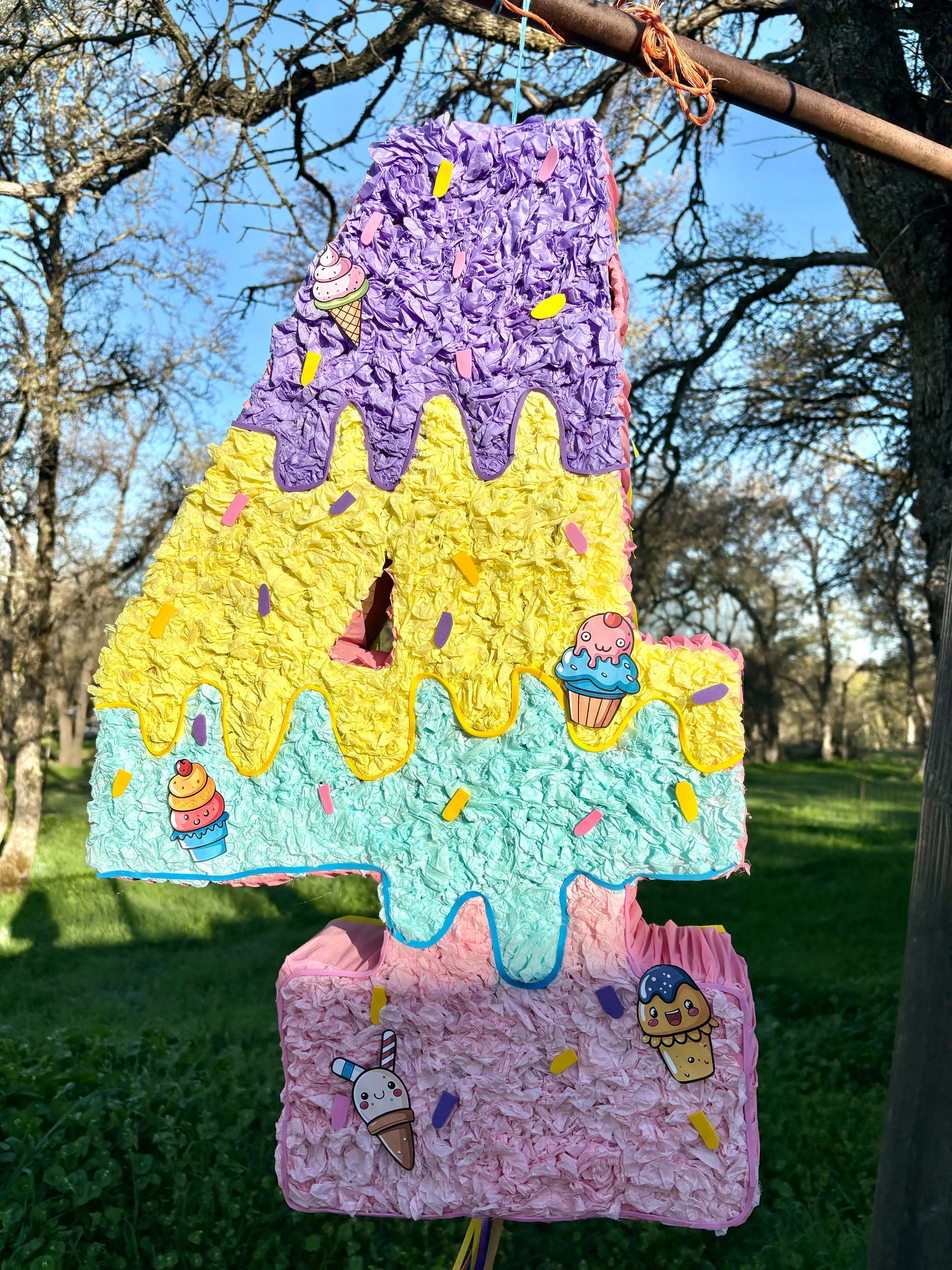Ice Cream Number Piñata: Custom Birthday Party Decor 24"x18"x4" and 30"x20"x4" PinataBloom