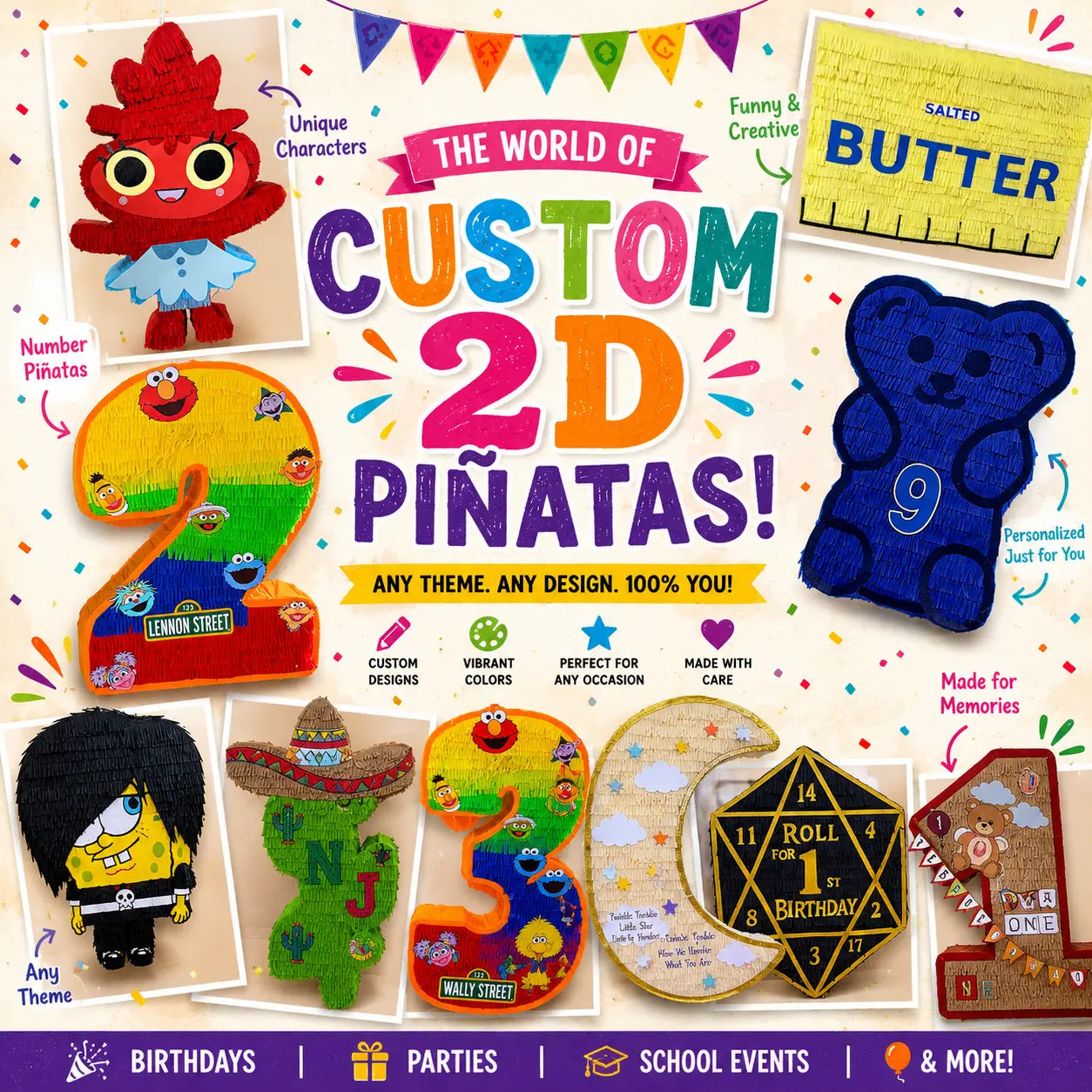 Personalized 2D Piñata | Custom Birthday Party Decor PinataBloom